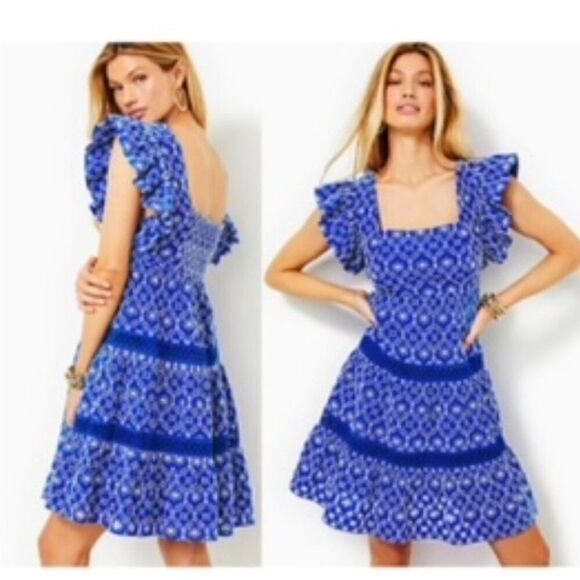 Lilly Pulitzer Morrie Ruffle Sleeve Eyelet Dress size 0 NWT - Picture 2 of 11